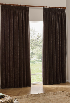 Heavy Chenille Pencil Pleat, Brown - Ready Made Curtains